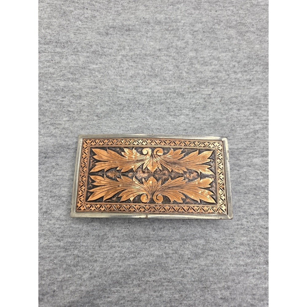 Vintage Large Worked Copper Nickel Silver Oversized Rectangle Western Buckle